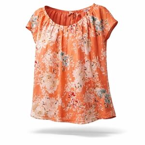 LC Lauren Conrad | Orange Floral Blouse | Gold Metallic Thread | Size L